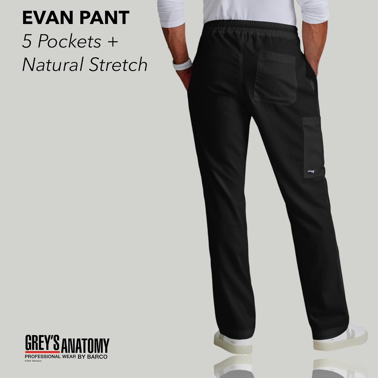 BARCO Grey's Anatomy Scrubs - Evan Scrub Pant for Men, Elastic Waist With Zip Fly, Straight Leg Men's Scrub Pant