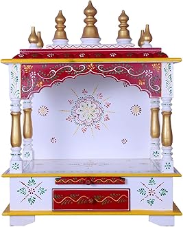 Kamdhenu art and craft Wood Home Temple (18 x 12 x 24 inch, Orange)