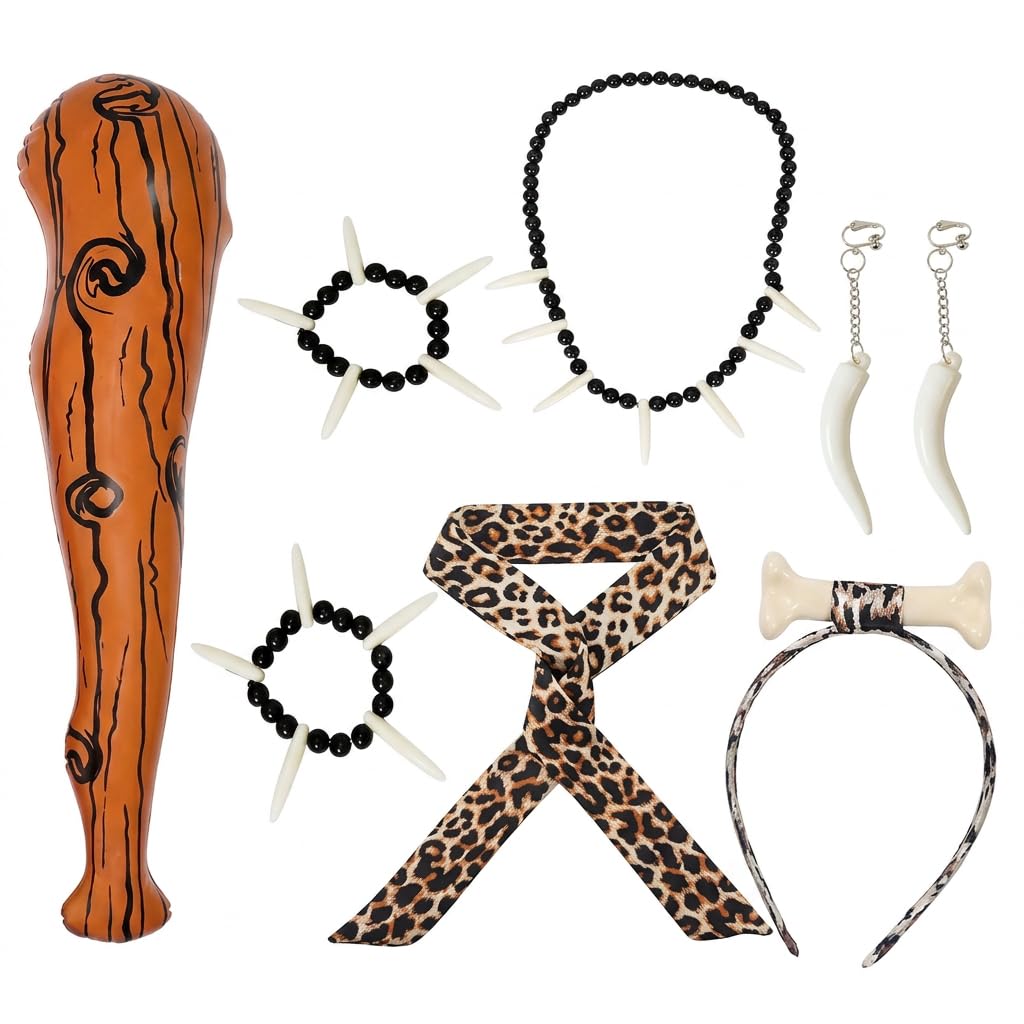7 Pcs Caveman Costume Set, Ideal for School Events and Halloween Parties