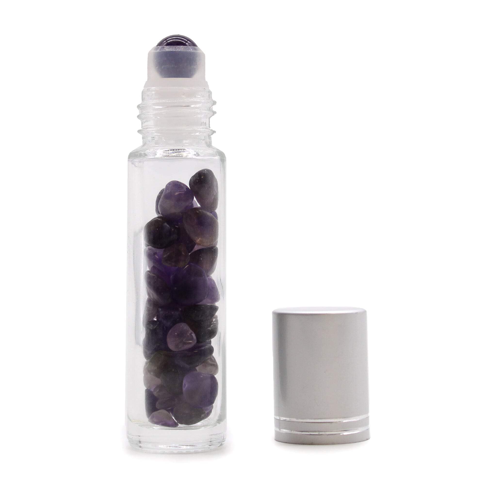 Kdmd Navy Gemstone Essential Oil Roller Bottle - Amethyst - Silver Cap In