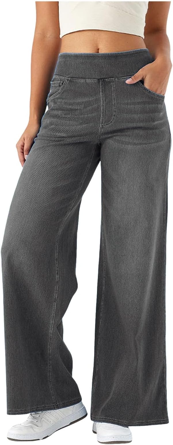 Sweatpant Jeans Women Elastic Waist Jeans for Women High Waisted Stretchy Denim Pants Trendy Baggy Loose