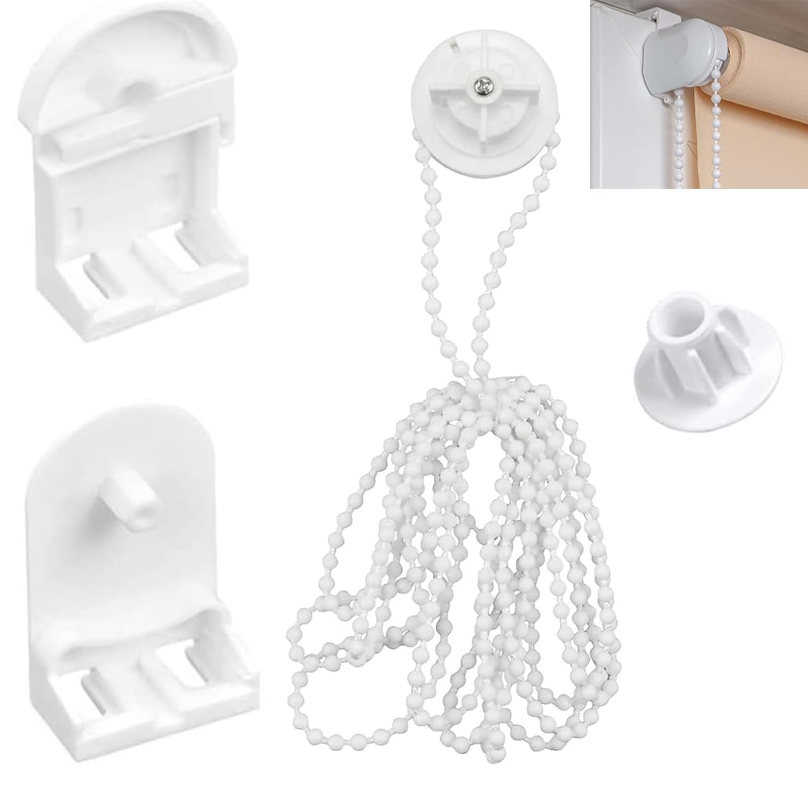 Plastic Blind Repair Kit 25mm, Repair Kit with Plastic Brackets Roller Blind Replacement Parts 3M Beaded Chain Spare Kit for Curtain Rods