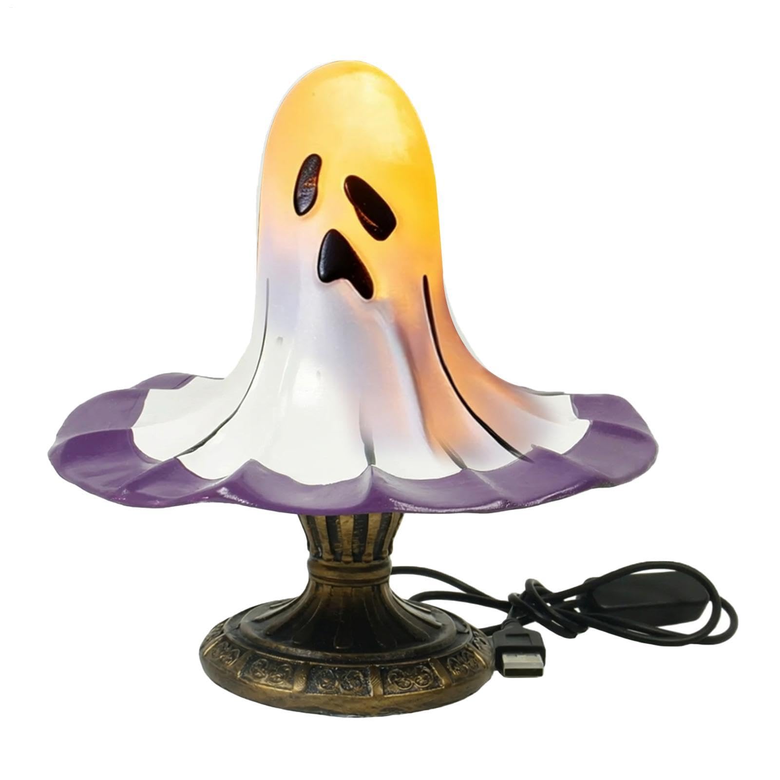 Generisch Lampada a forma di cappello fantasma in resina gotica con attacco USB | Lampada fantasma retrò di Halloween per tavolo, casa, camera da letto, soggiorno, libreria, caminetto, comodino