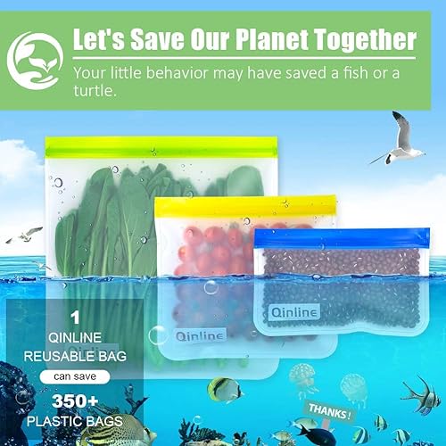 Miniatura 6 de Bolsas de almacenamiento reutilizables, 10 unidades, sin BPA, (2 bolsas reutilizables de galón + 4 bolsas de sándwich reutilizables a prueba de