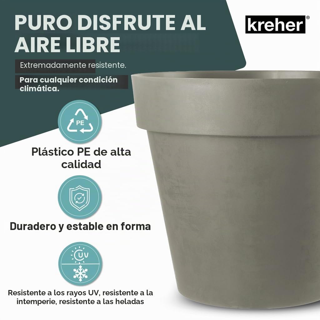Kreher Macetero XXL con ruedas de 79 y 58 cm de diámetro, antracita y blanco. Macetero robusto, grande para flores, árboles, exterior e interior. (marrón, XXL de 79 cm de diámetro)