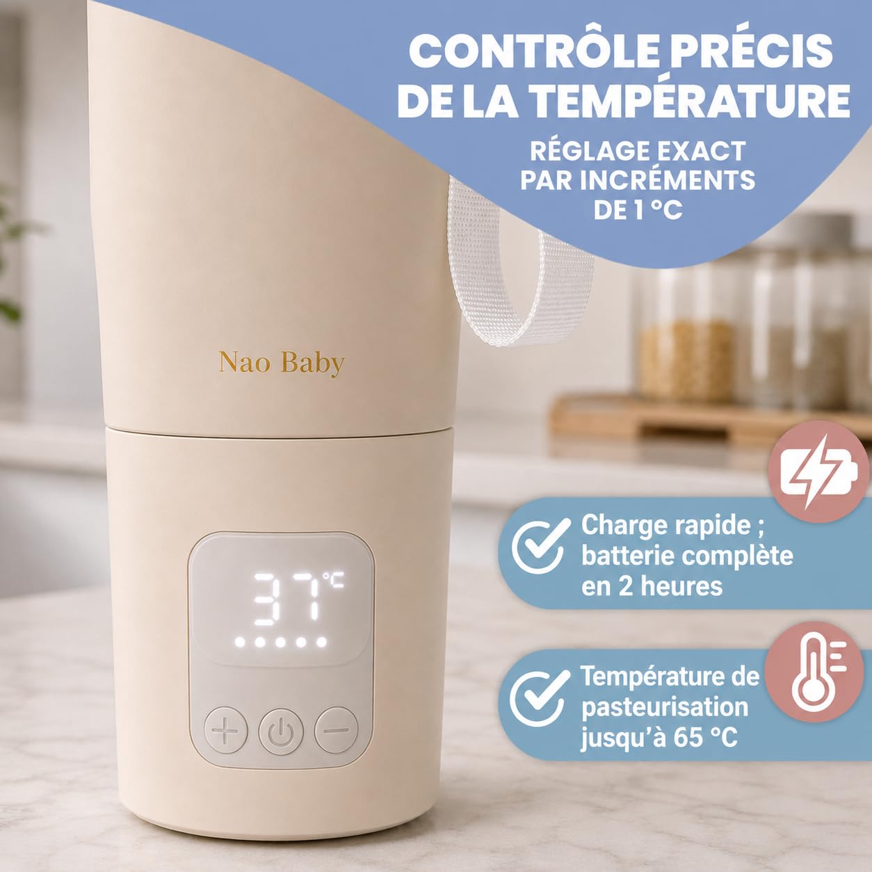 Chauffe Biberon Nomade 2 en 1 avec Fonction Stérilisation Biberon – Chauffe Biberon Portable Sans Fil, Charge Rapide, Batterie 10400 mAh, Contrôle Précis de la Température, Anti-Fuite