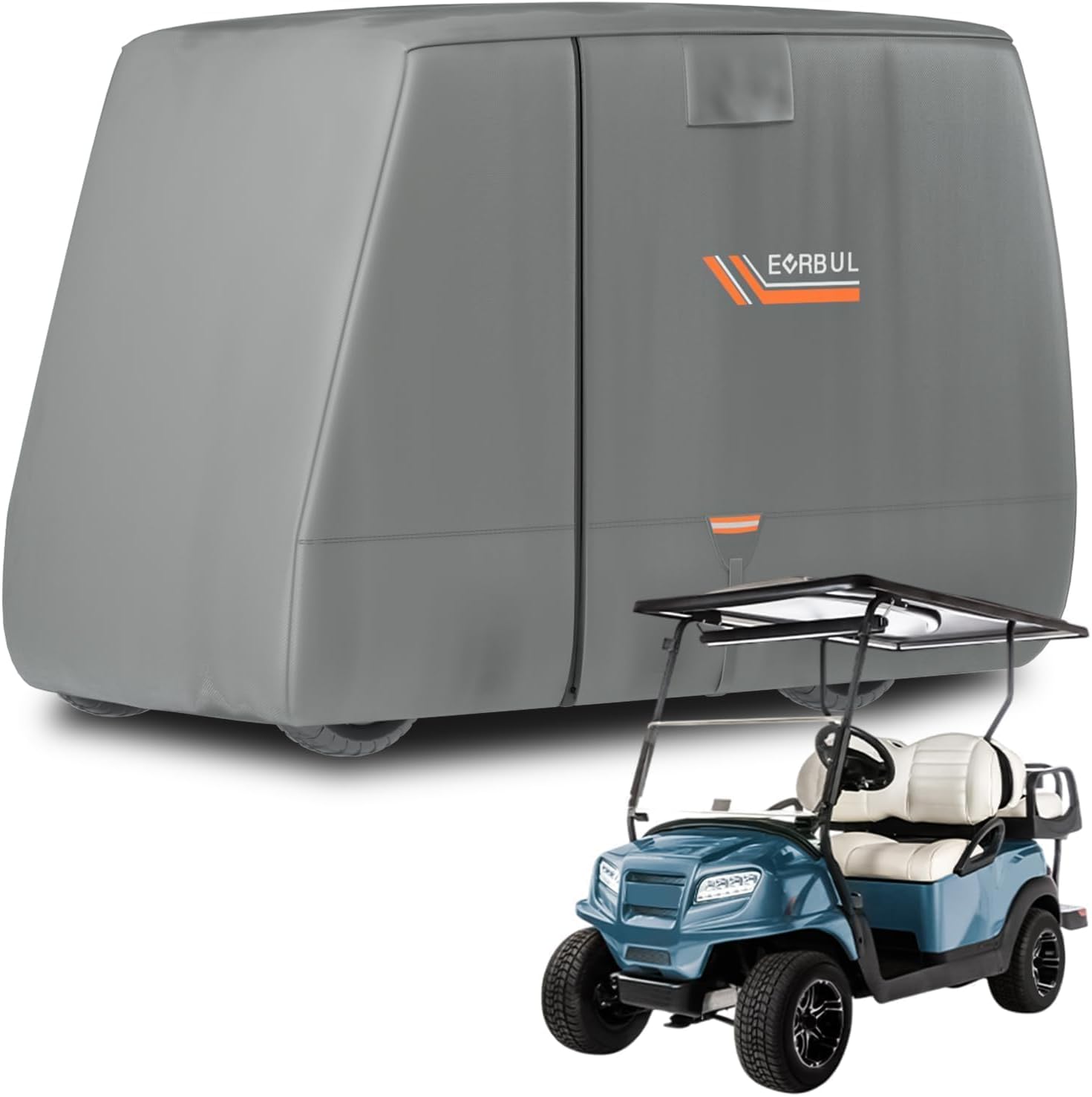 EVRBUL Golf Cart Cover 2/2+2/4 Passenger Heavy Duty 420D Waterproof Golf Cart Covers with Three Zipper Doors Compatible with EZGO, Club Car, Yamaha Golf Carts,Windproof Sunproof Golf Cart Cover (Gray)