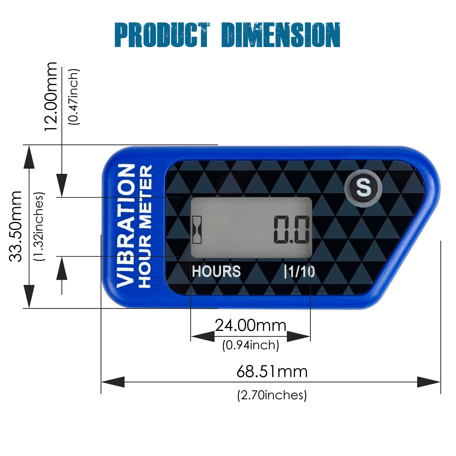 Runleader Compteur d'heures sans fil numérique (016B-BU) | opération de vibration pour chariot de golf,tracteur,générateur,compresseur,tronçonneuse,moto,moto