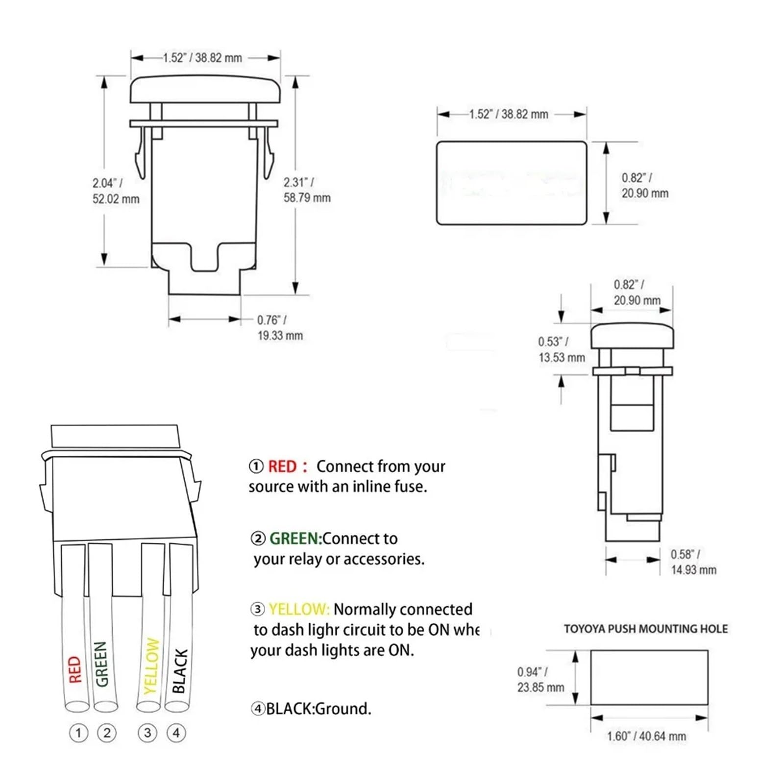 Pulsador Momentáneo‌ Interruptor pulsador de 12 V-24 V con símbolo cámara marcha atrás para coche
