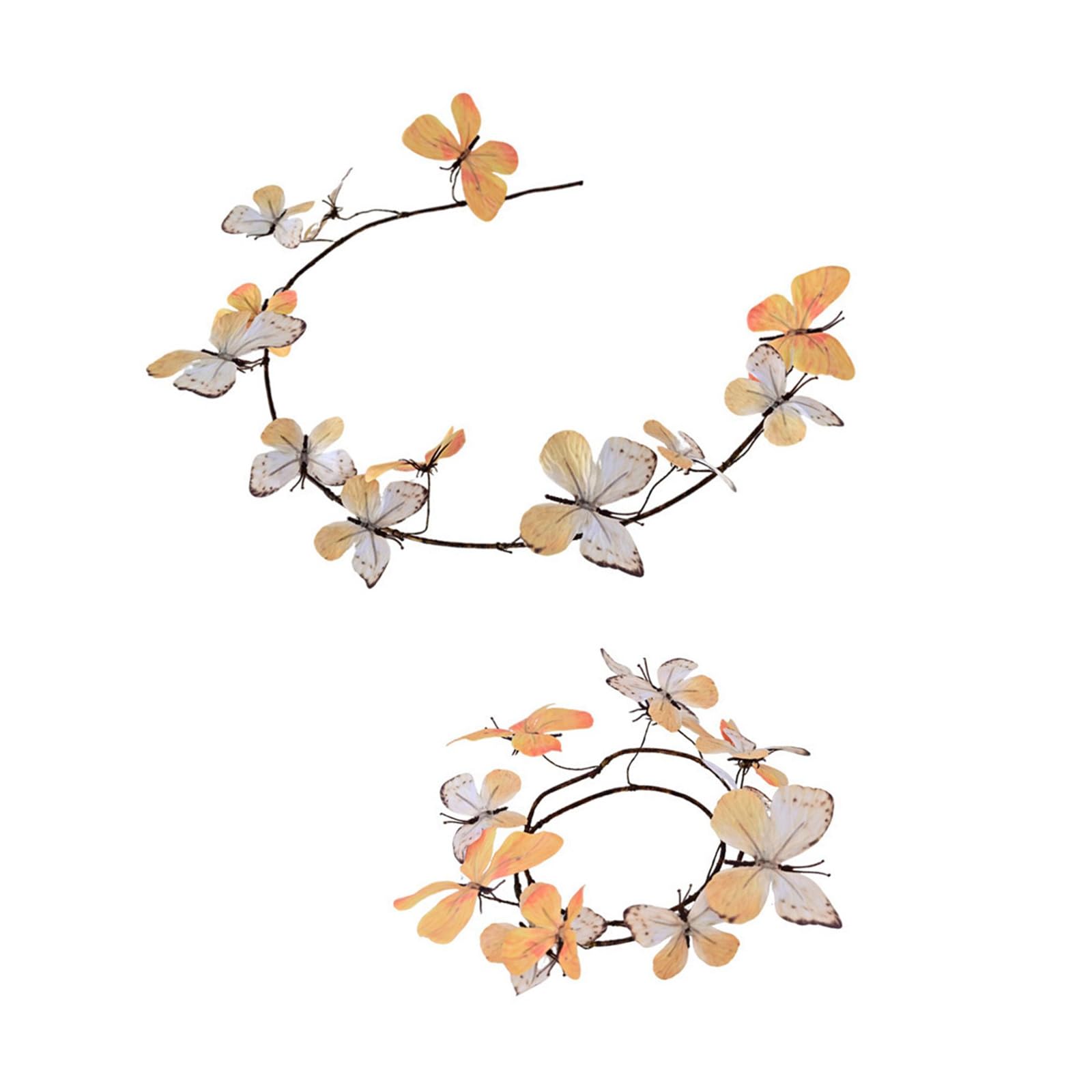 PANGBOER Of 2 Gradual Color Changing Butterfly Vine Wreaths Blossomy Wreath Set for Home Party Wedding Decors Celebratory Hanging Ornament