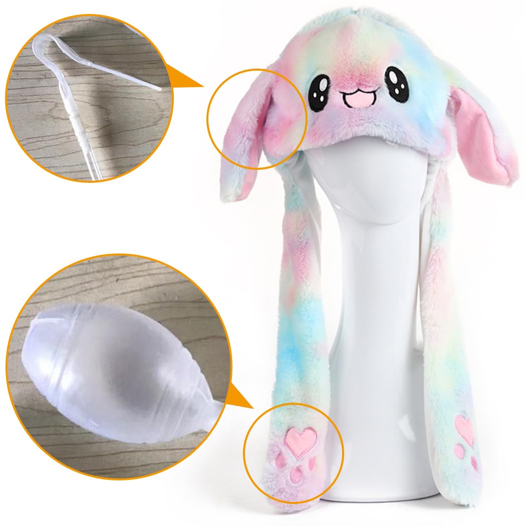 Naichuo Ear Moving Jumping Rabbit Hat Bunny Plush Cap, Halloween Easter Party Cosplay Holiday Hat for Women Girls(Rainbow) - Image 4