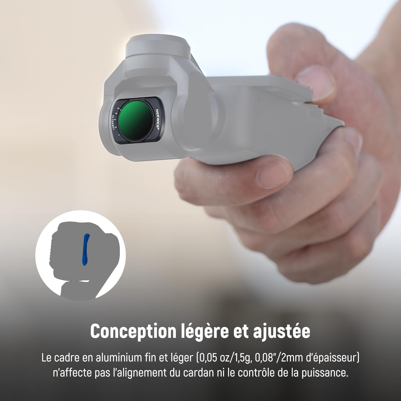 NEEWER Filtre ND Variable et Filtre à Effet de Diffusion Noir 1/4 Compatible avec DJI Osmo Pocket 4 et Pocket 3 Creator Combo, kit de filtres magnétiques pour Objectif ND2-32,2 Protections d'écran