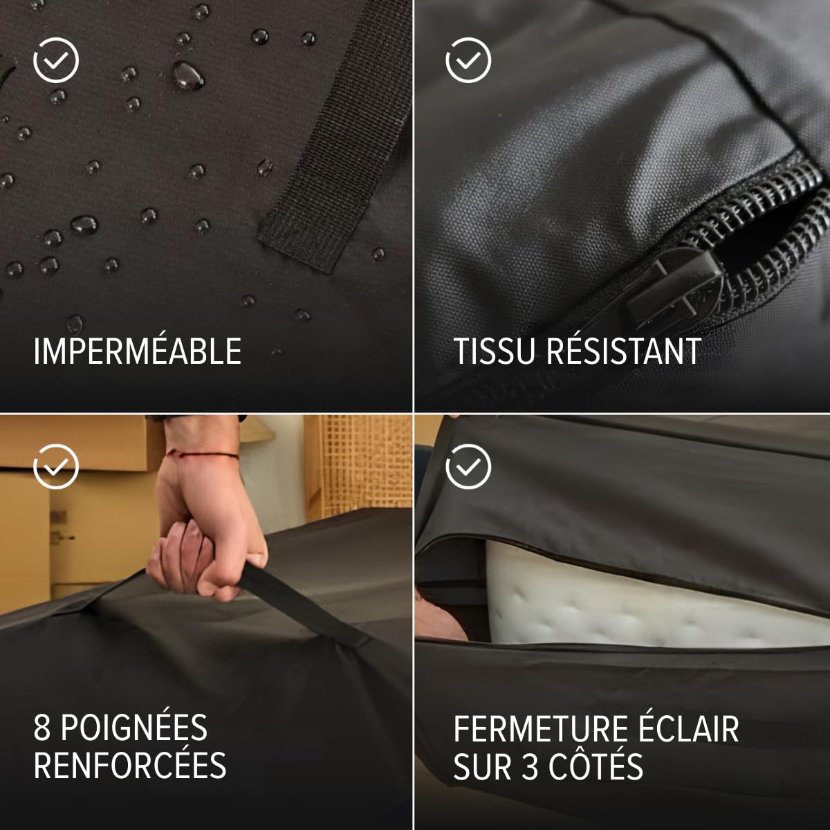 Dreamway - Housse de Déménagement Matelas 180x200 cm | Imperméable et Résistante - 8 Poignées Renforcées, Fermeture Éclair Robuste, Certifiée Oeko-Tex, Réutilisable et Solide