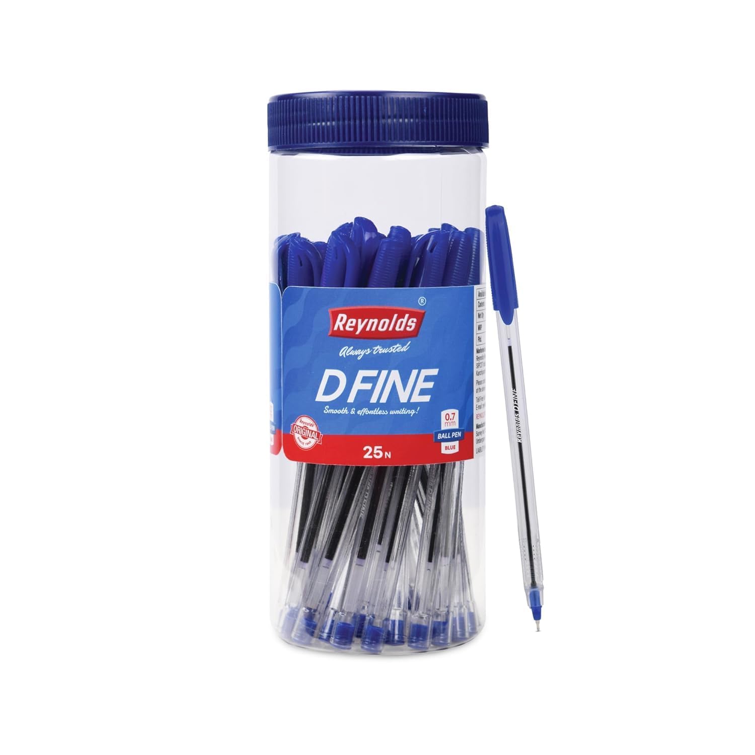 Reynolds DFINE Ball Pen SET - 25 BLUE PENS WITH COMFORTABLE GRIP |BLUE BALL PENS FOR WRITING | PEN FOR STUDENTS & OFFICE STATIONERY | 0.7 mm TIP SIZE (B0C4Y53XD4) Amazon Price History, Amazon Price Tracker