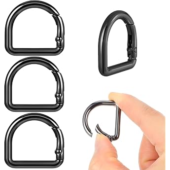 Oruola Pack of 4 D-Rings Carabiners D Rings 22 mm Black Spring Hook Clip for Purse Zinc Alloy D-Ring Key Ring for Bag Making Purse Strap Backpack Replacement Handbag