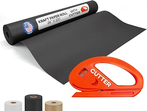 Vista 171 de Rollo de papel kraft marrón de 24 x 1800 pulgadas (150 pies) con cortador, papel de calidad fabricado en Estados Unidos, 50 libras de grosor