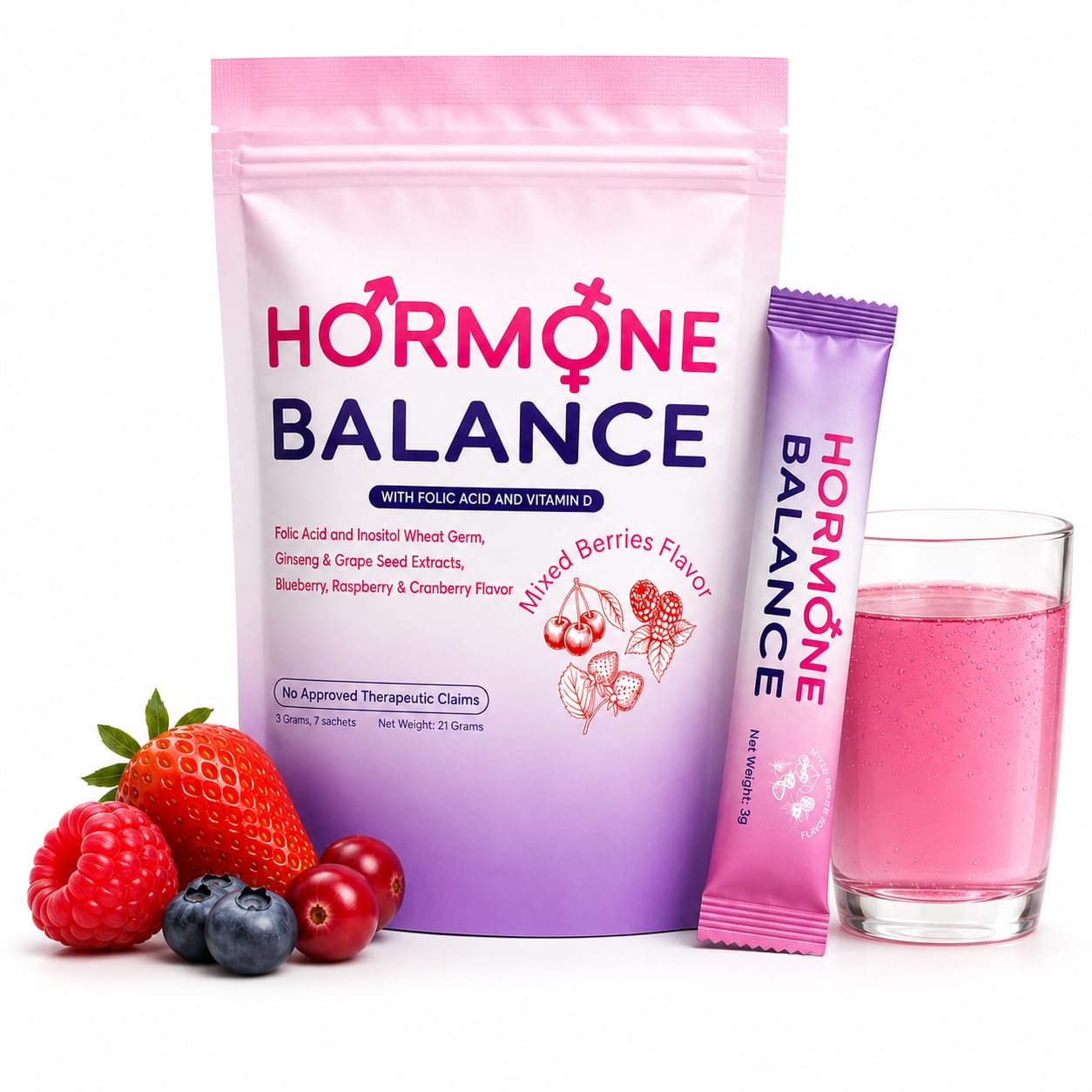 Hormon Balance Frauen Inositol Pulver, Pfirsich-Geschmack, Myo-Inositol & D-Chiro-Inositol 40:1, Harmony Balance Komplex mit Folsäure & Vitamin B6, vegan, zuckerfrei