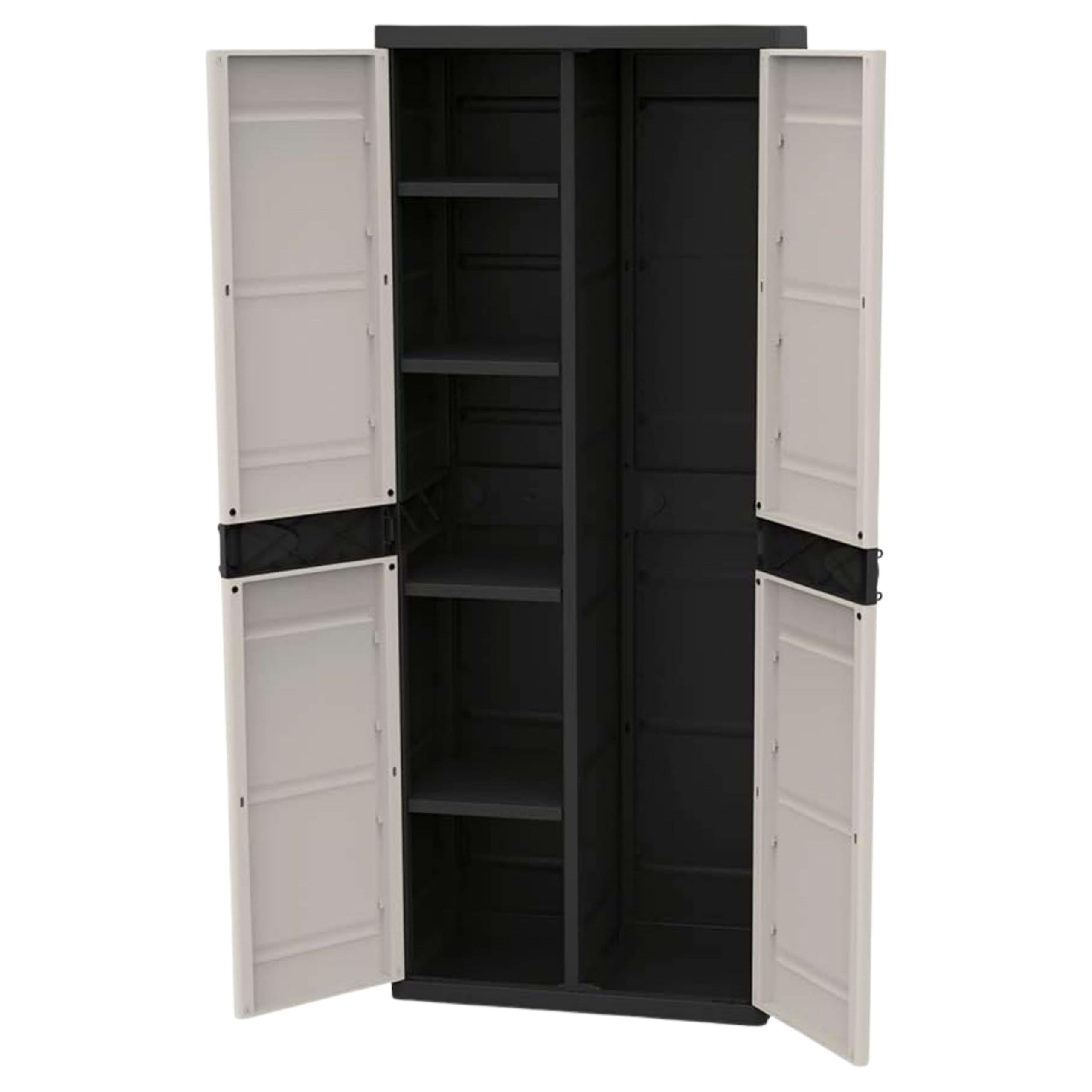 Miroytengo Armoire en résine à balais de jardin Titanium, armoire extérieure 2 portes 4 étagères Noir 70 x 176 x 41 cm
