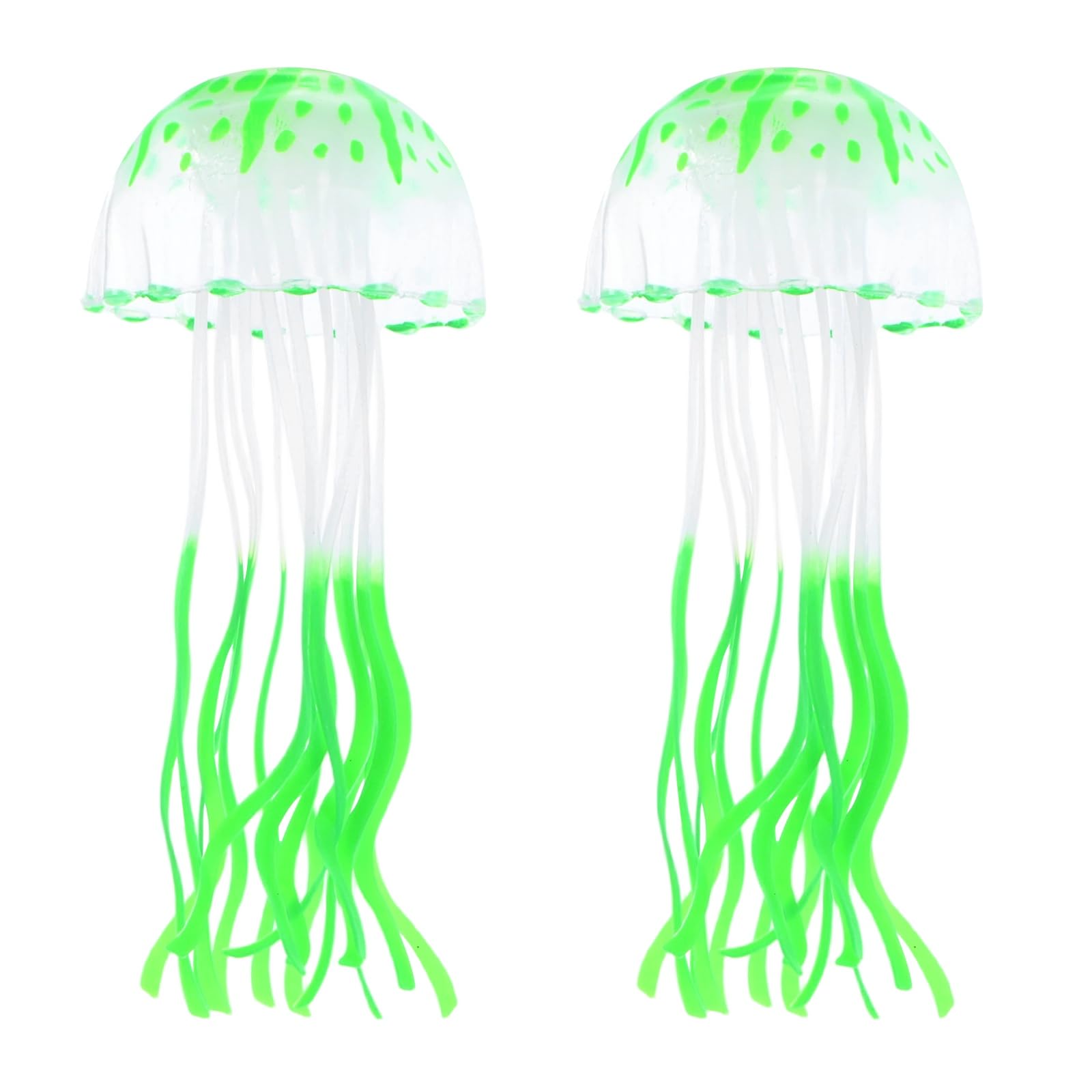M METERXITY 2-Pack Artificial Multi-Tentacled Jellyfish Decor, Silicone Floating Jellyfish Ornament with Sucker for Freshwater/Saltwater Landscaping, Fish Tank Ornament Aquarium [Green]
