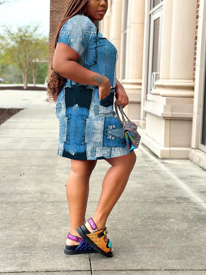 Image of PINSV Women Plus Size Summer Casual T Shirt Dresses Short Sleeve Tunic Dress with Pockets