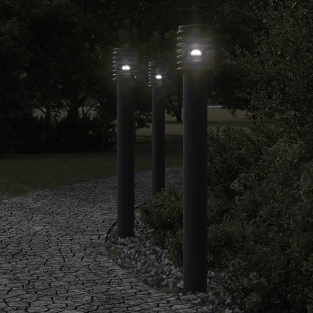 vidaXL Lampy ogrodowe na słupku, z gniazdkiem, 3 szt., czarne, 110 cm, stojąca lampa ogrodowa, oświetlenie ogrodowe, oświetlenie tarasowe