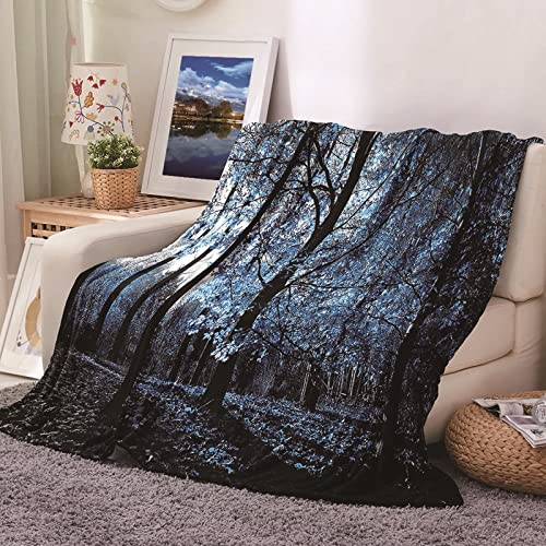 Daesar - Mantas de Cama Decoración,Mantas Cama 90 Invierno Mantas Invierno Patrón de Árboles Manta Sofa de Franela 180x240cm Manta Sofa Azul Marina