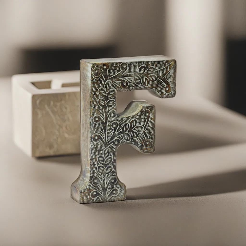 BBHHOMES Vintage Gray Handmade Eco-Friendly F Alphabet Letter Block for Wall Mount & Table Top Décor