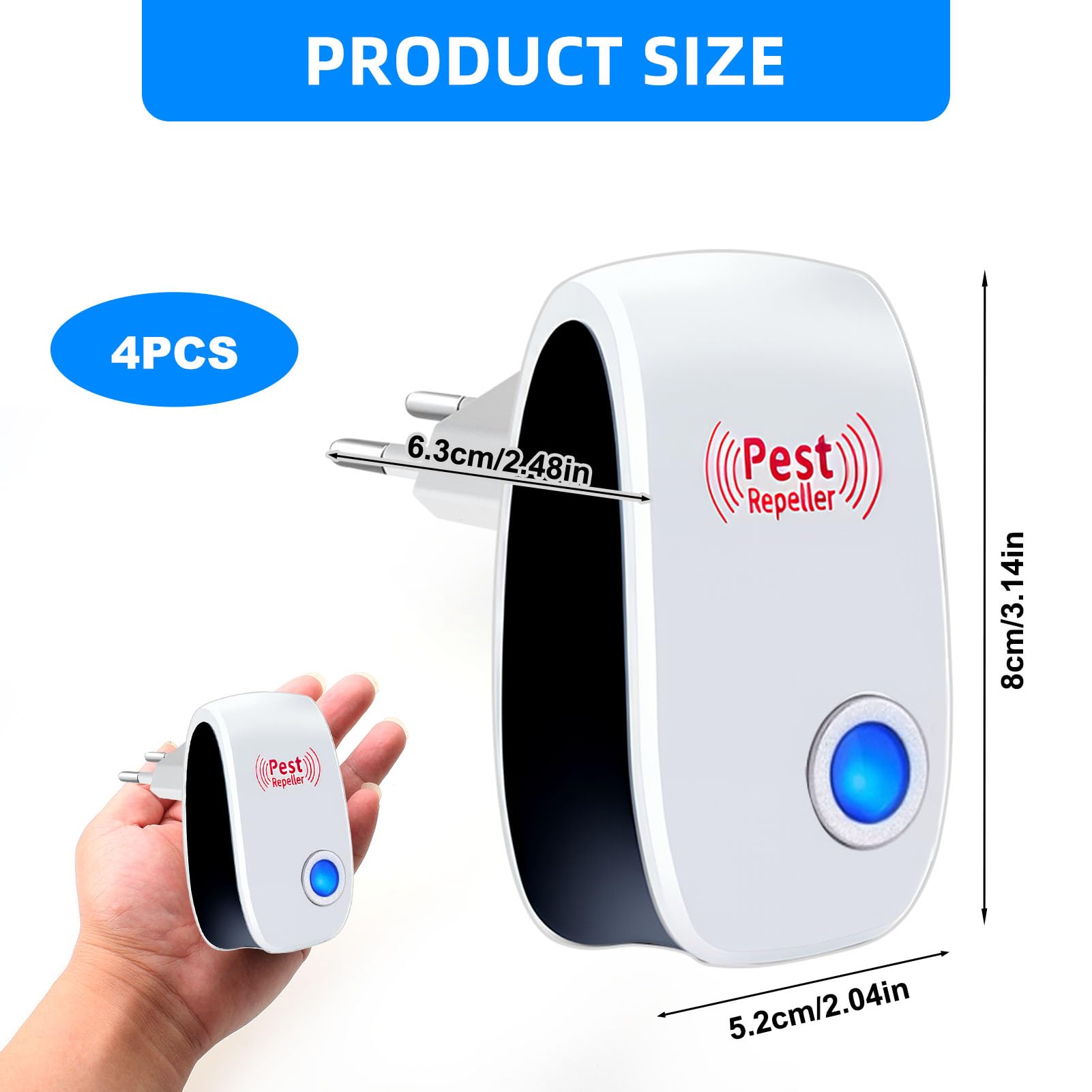 Repelente Ultrasónico de Plagas 4 Piezas, Antimosquitos Eléctrico Enchufe para Control de Insectos, Ahuyentador de Ratones, Cucarachas, Hormigas, Moscas y Arañas, Seguro para Mascotas y Bebés