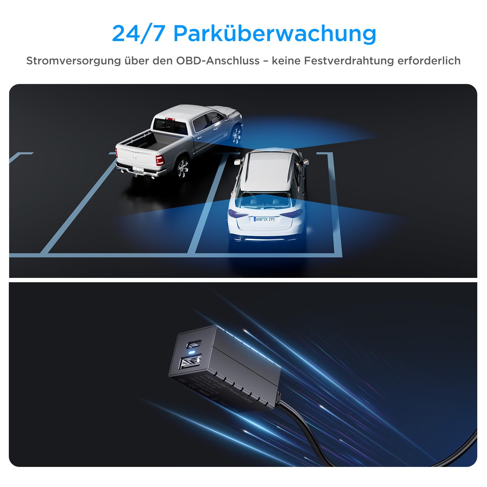 VIOFO OP100 OBD-II Tipo C - Cable de alimentación continua para cámaras de salpicadero de coche, cable OBD con interruptor de tiempo, 24 h de vigilancia de aparcamiento con protección de baja tensión