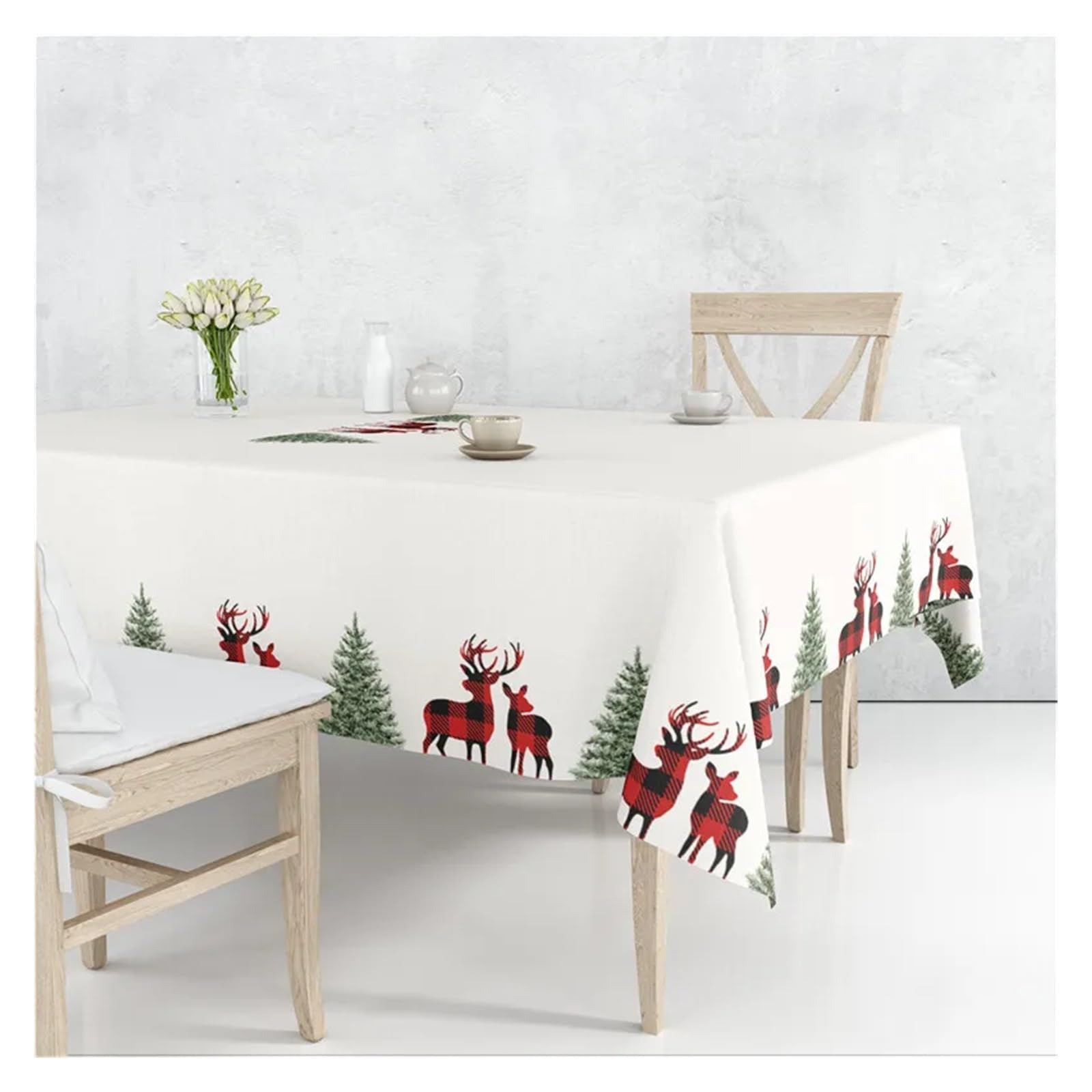 Mantel de Navidad Árboles de Navidad Poinsettia muñeco Nieve pájaro Lino Mantel Decorativo Cubierta Mesa a Prueba Polvo(01,140 * 200cm)