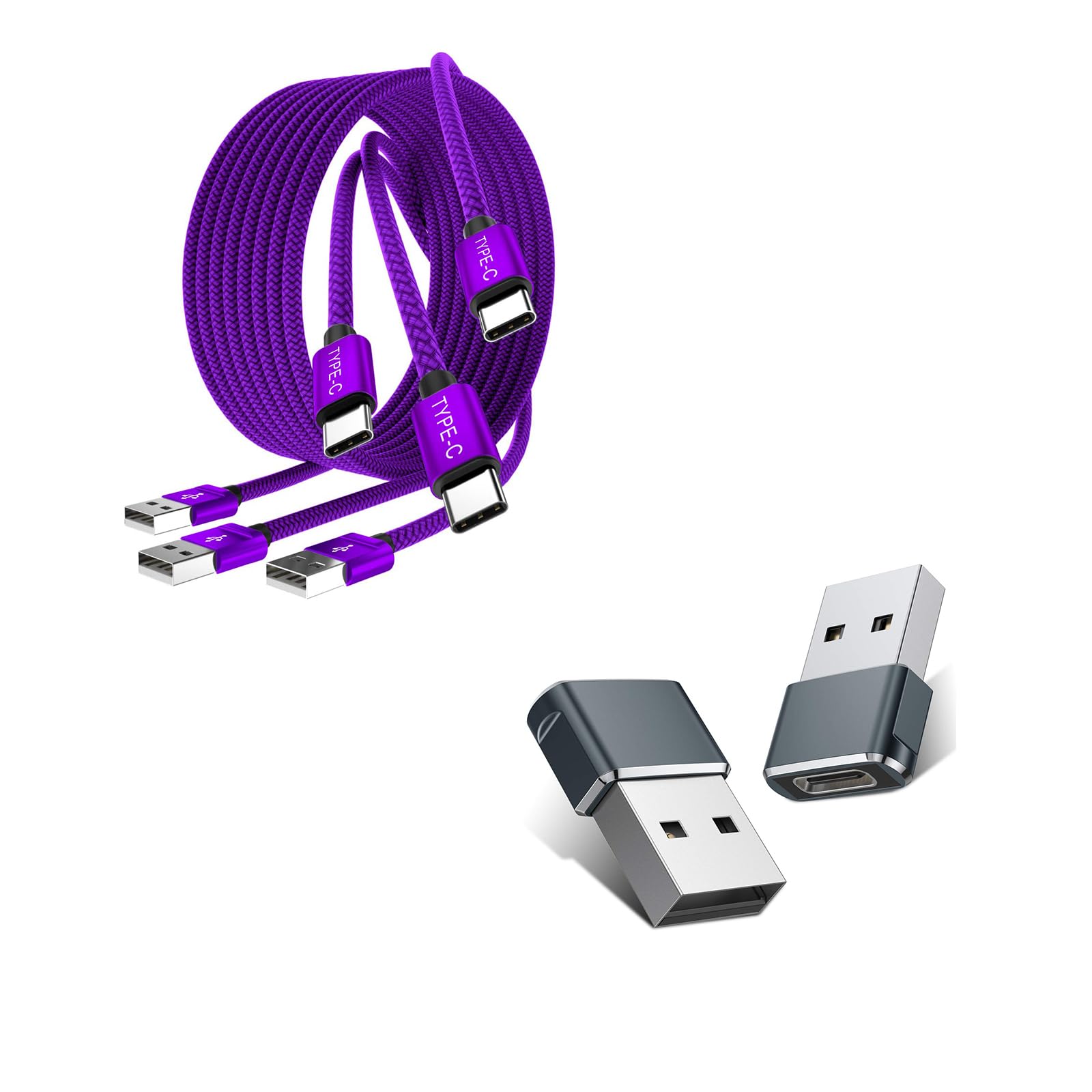 Basesailor USB Type C Charger Cable 3-Pack with USB to USB C Adapter 2 Pack,USB C Female to A Male OTG Charger Type C Converter for Charging Cord for S23 S20 S21 S22 FE Lite Plus Ultra,Google Pixel