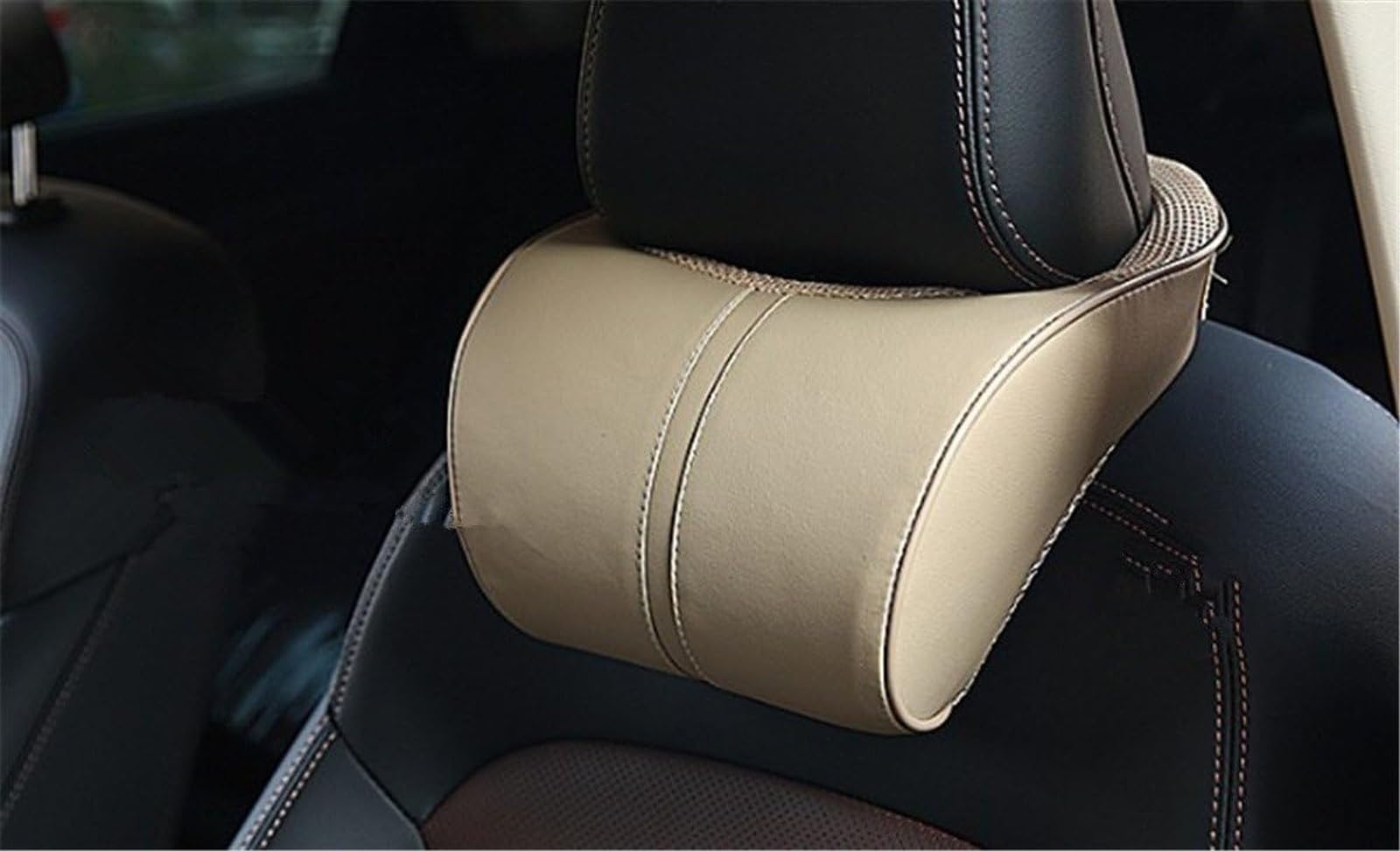 Cuscino Collo Dell'Auto Cuscino Lombare Set Cuscino Testa Seggiolino Auto Cuscino Testa Cuscino Collo Cuscino Supporto Lombare Schiena Schiuma di Memoria Ritorno Elastico Lento(Beige)