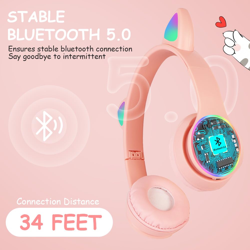 AXFEE Słuchawki dla dzieci, bezprzewodowy zestaw Bluetooth z mikrofonem i LED, dźwięk stereo