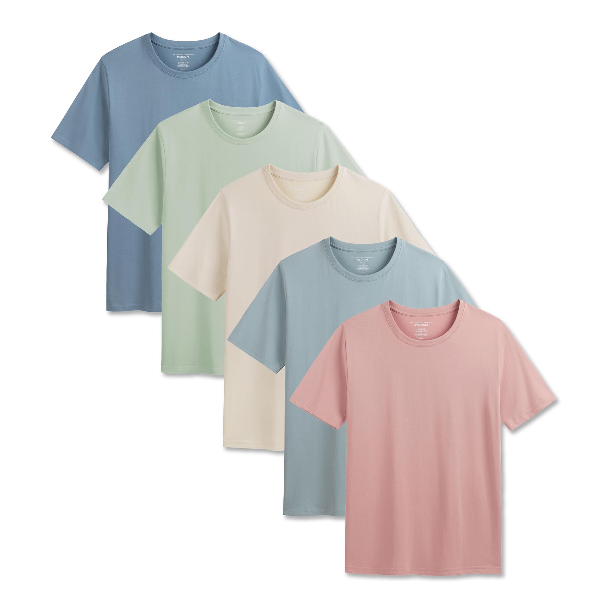 The Essentials Wardrobe Mens TEW 5 Pack T- Shirt - Pastel - Small
