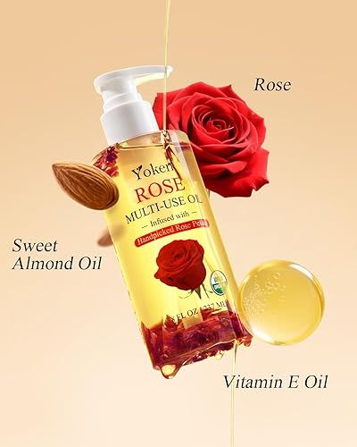 Miniatura 2 de Aceite corporal multiusos para piel, cara, cabello y uñas, aceite orgánico multiusos con pétalos de rosa, vitamina E y aceite de almendras nutritivo