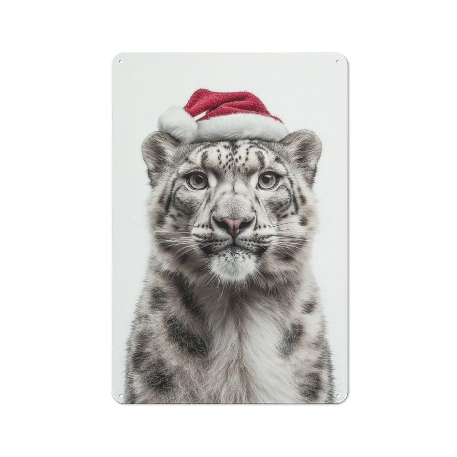 Junmoney Christmas Snow Leopard With Santa Hat Rustic Tin Sign 30X20cm Featuring For Bar Or Restaurant, A Housewarming Gift For Bar Decor Enthusiasts