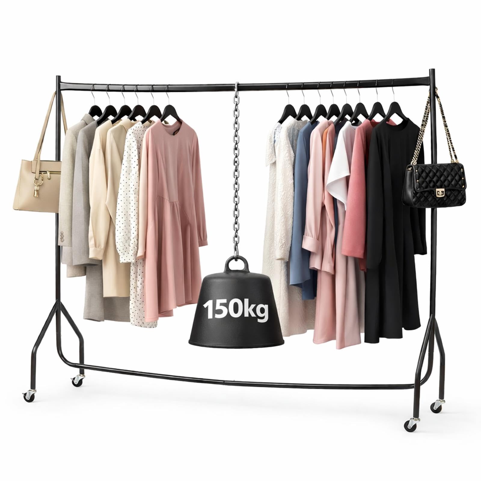 House of Home Superior Extra Heavy Duty Clothes Rail With Wheels Black - Black / 150cm