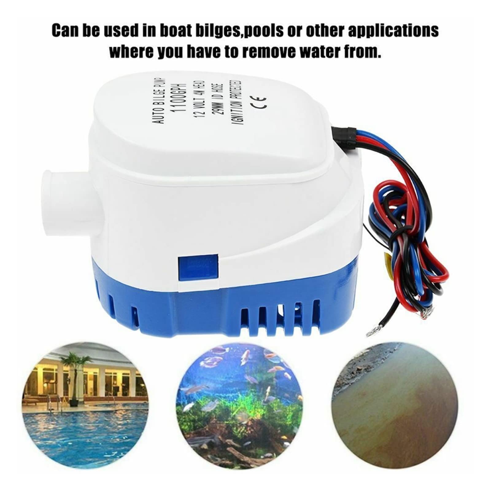 Petite Pompe Submersible réglable Pompe à Eau de cale Automatique Pompe Submersible Automatique for Bateau Marin 12V 1100GPH