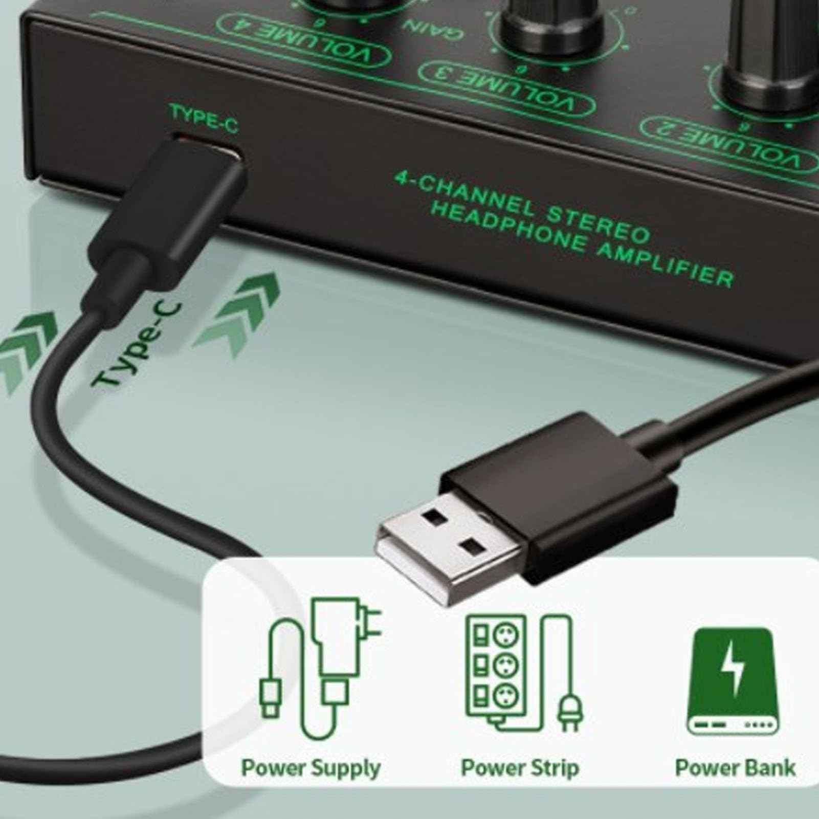 Amplificatore per Cuffie, Amplificatore Audio Mono/stereo a 4 Canali con Adattatore di Alimentazione, Mini Splitter per Cuffie per Studio e Palco, Jack per Cuffie 4×3,5 Mm e Jack
