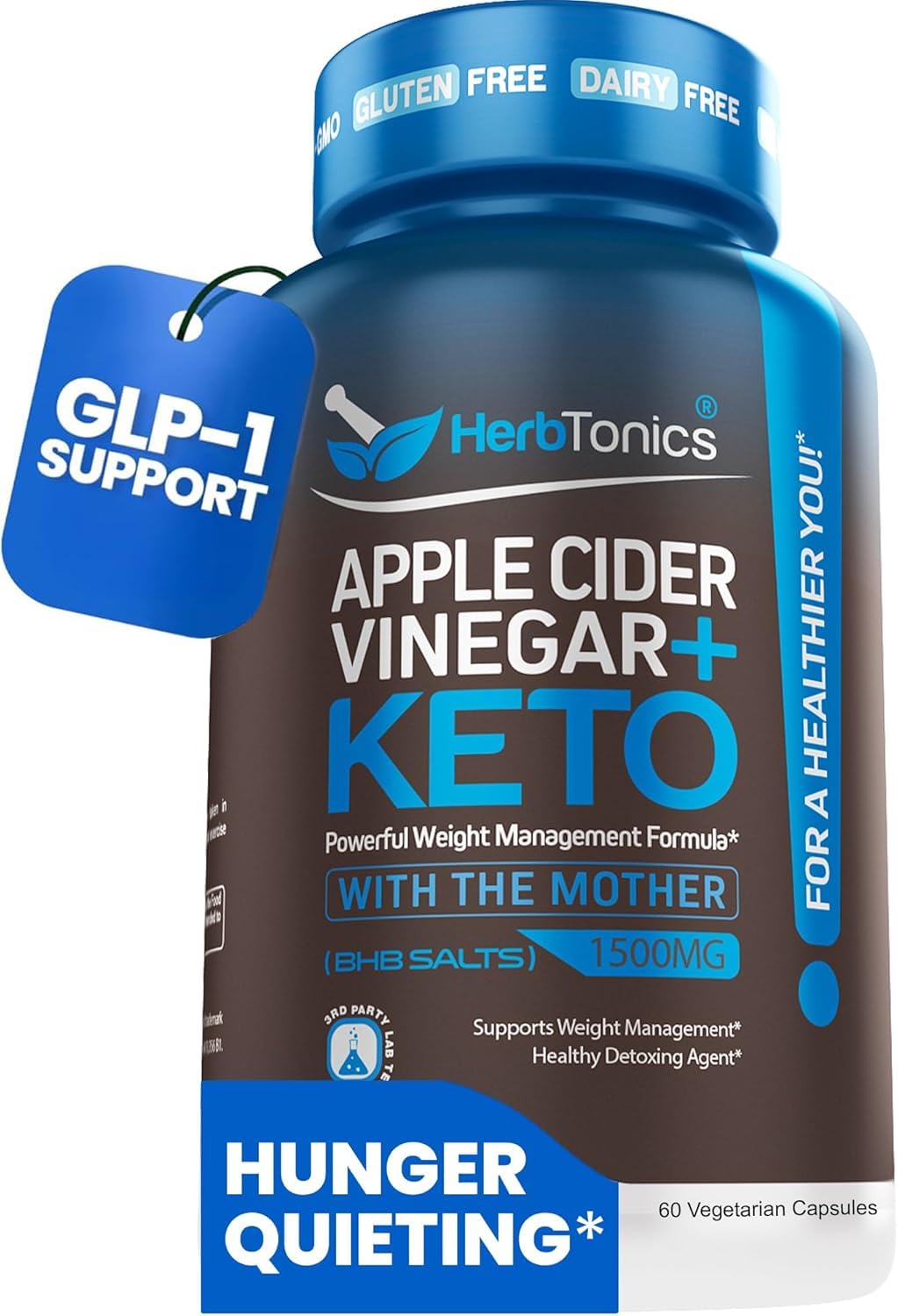 Herbtonics Apple Cider Vinegar + Keto BHB Capsules | GLP-1 Support for Appetite, Cravings & Weight Management | Metabolism Support with Satiety Support | 60 Capsules