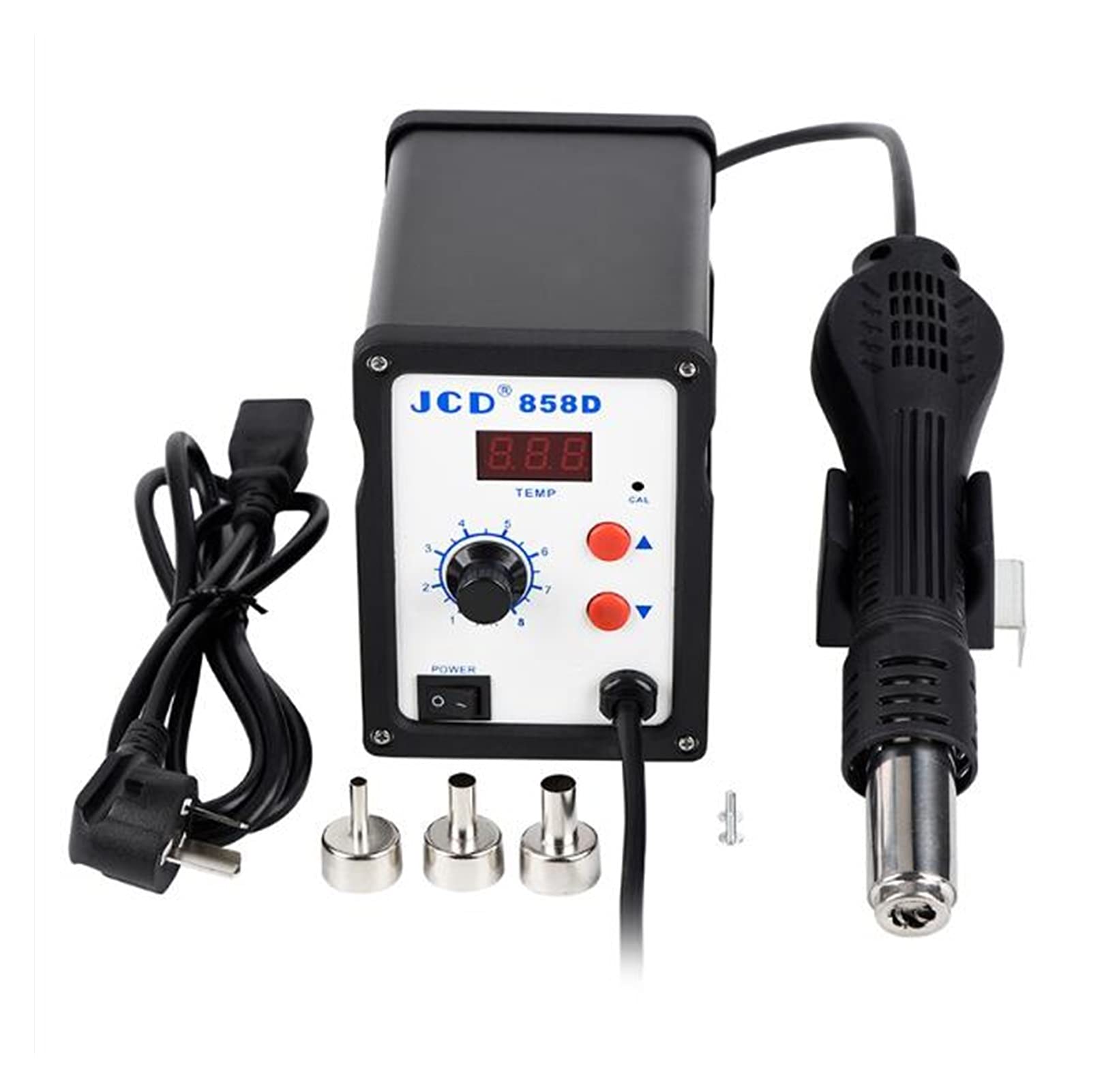Stacja lutownicza, JCD. Stacja lutownicza Hot Air 858D 11 0 V 220 V 700W LED Digital Heat Lutownia do spawania SMD. Lutownica,Wygodna, dokładna i stabilna(Nero)