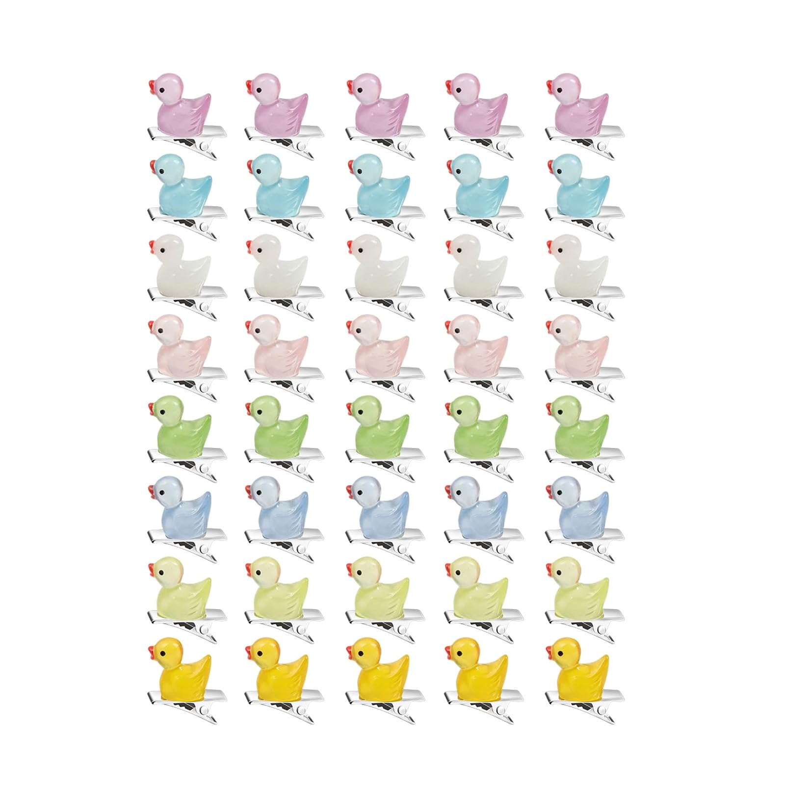 YUXITA 40PCS Noctilucent Shaped Hair Barrettes Tiny Cartoon Duckling Resin Clips For Girls Women