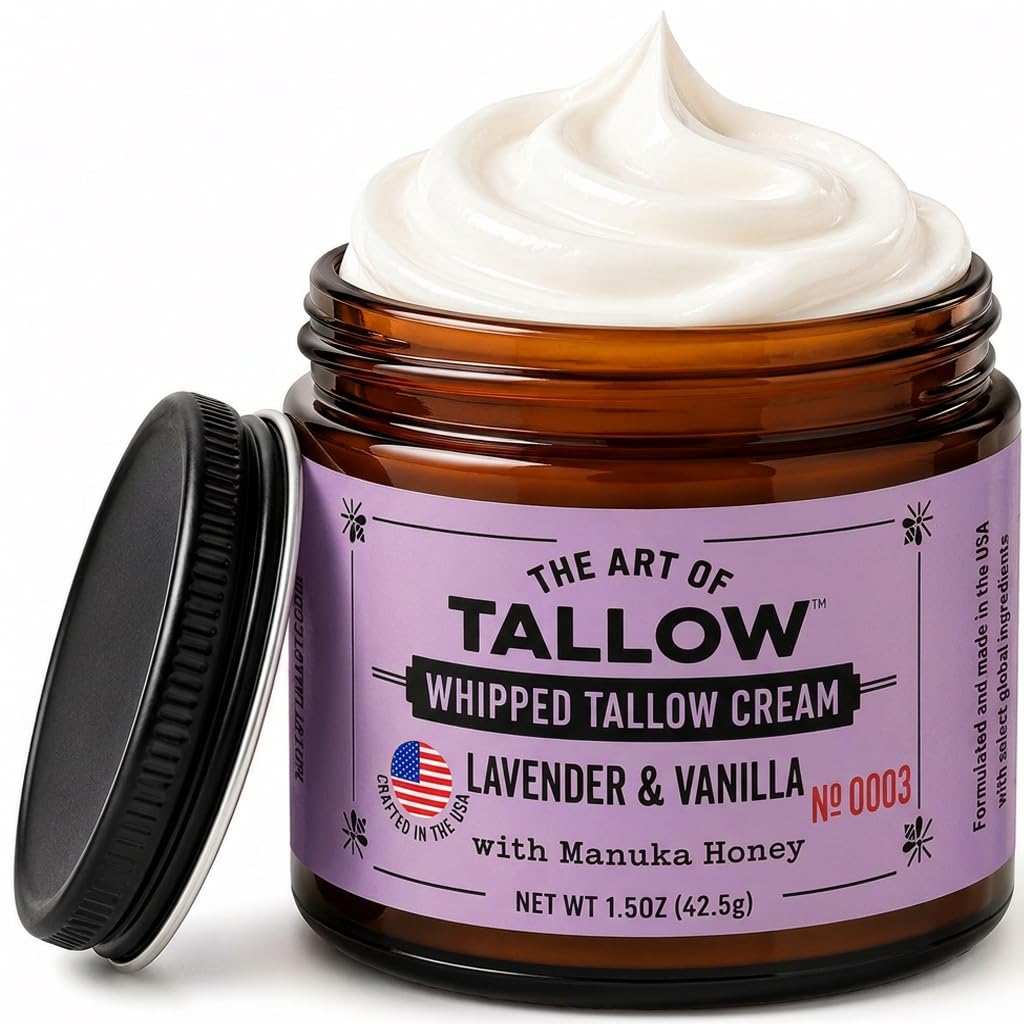Tallow Face Moisturizer – Lavender Vanilla Beef Tallow for Skin, Whipped Tallow Cream with Manuka Honey & Organic Jojoba Oil, Face Cream, Grass Fed & Finished, Made in USA, 1.5 oz