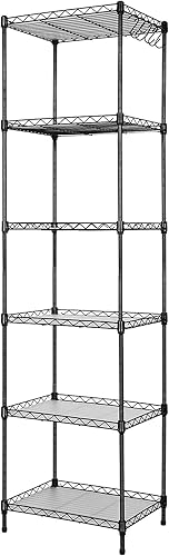 ELYKEN Estantería de alambre de despensa de metal de 6 niveles con 5 hojas de polipropileno, 15.7 x 11.8 x 59.1 pulgadas, estante para lavandería,