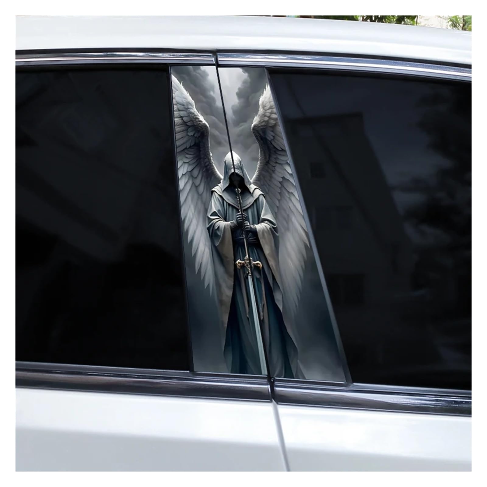 Car Side Decals 2pcs Horror Grim Skull Reaper Car Door B-Pillar Sticker DIY Vinyl Self-Adhesive Center Column Decal(Style K)