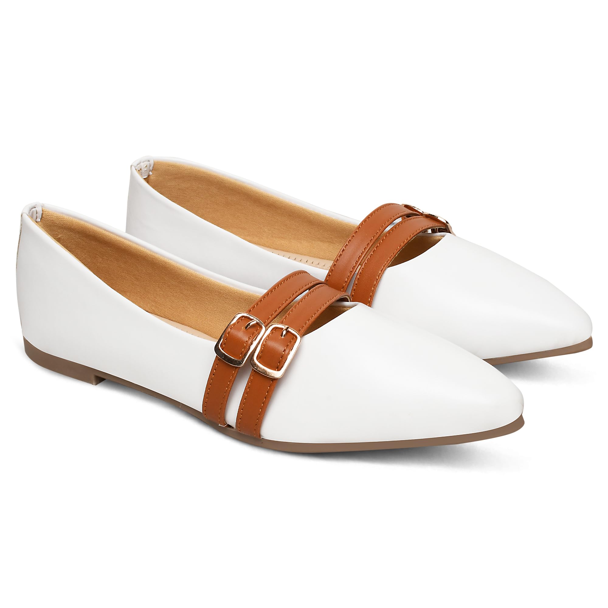 Looper Women Trendy Dual Buckle Ballerina Belly White (B0CTZXMRTS) Amazon Price History, Amazon Price Tracker