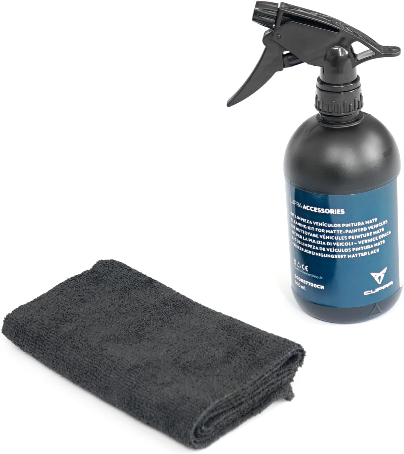 CUPRA Cleaning Kit for Matte Paint, Spray and Microfiber Cloth, for Non-Porous Interior Surfaces, Removes Dirt, Oil, Grease and Insects