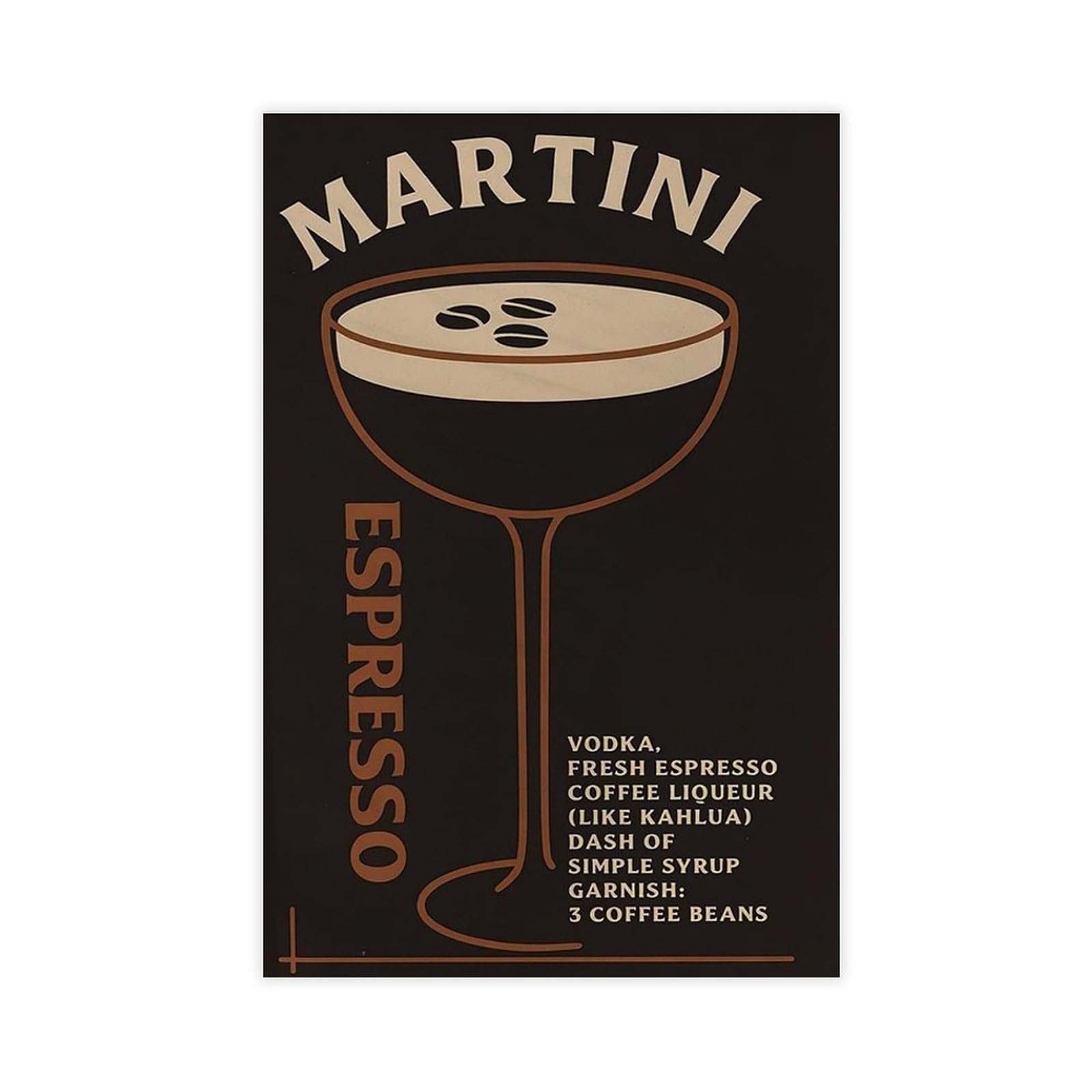 QIOTBVV Espresso Martini Cocktail Retro Bar Kitchen Decor Canvas Poster Bedroom Decor Landscape Office Room Decor Gift 20" L X 30" W