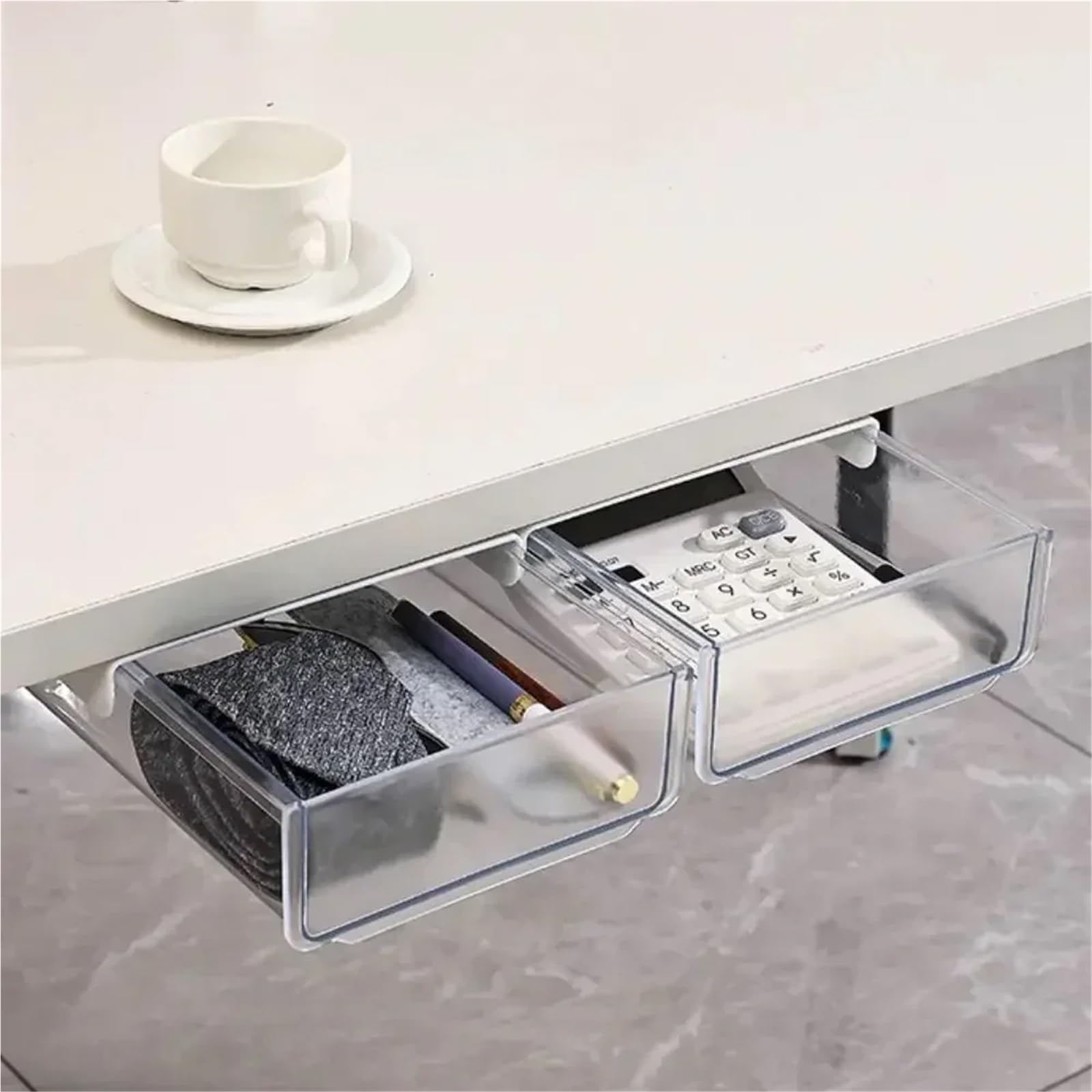 Mehrfarbige Untertischschublade, selbstklebend, 21 x 17,5 x 6 cm, platzsparende Aufbewahrungslösung für Home Office, grünes Schreibtischzubehör