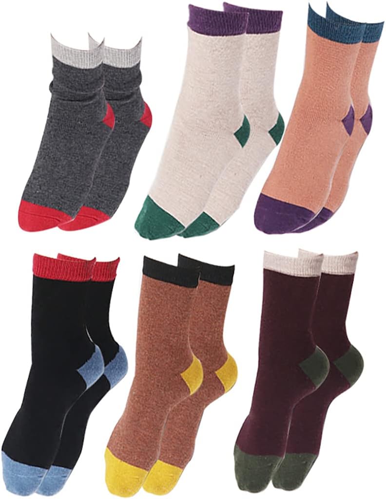 LicogelLicogel Nonslip Autumn Funky Vintage Dress Walking Basic Daily Women Crew Socks Simple 6 Pairs Cozy Fashion Breathable Thickened Winter Socks Fake Wool Socks for Girl